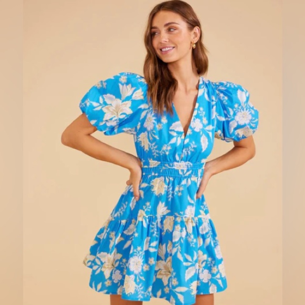 NEW MINKPINK zinnia mini dress in blue multi